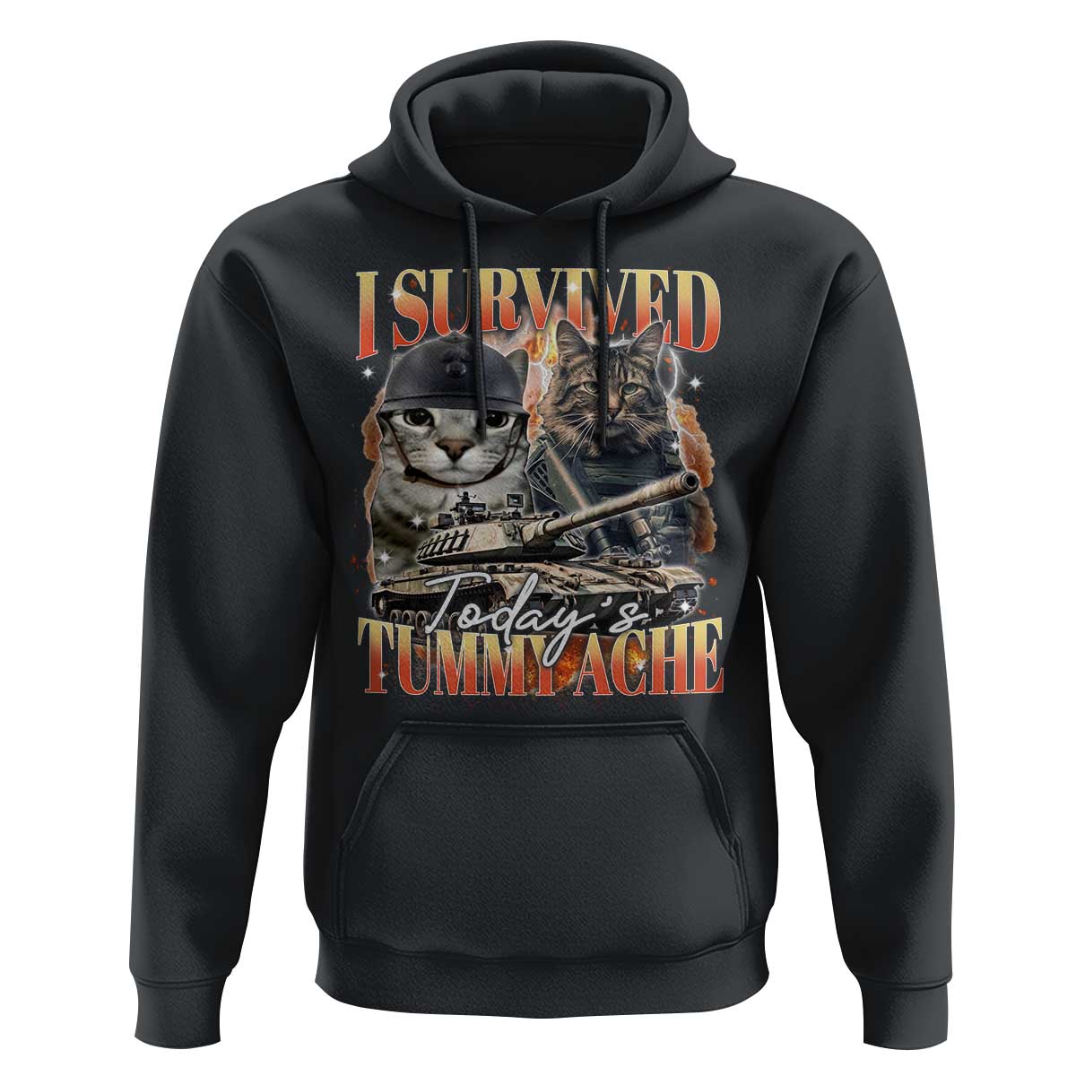 Tummy Ache Survivor Cat Meme Hoodie Funny Saying Cats Bootleg - Wonder Print Shop
