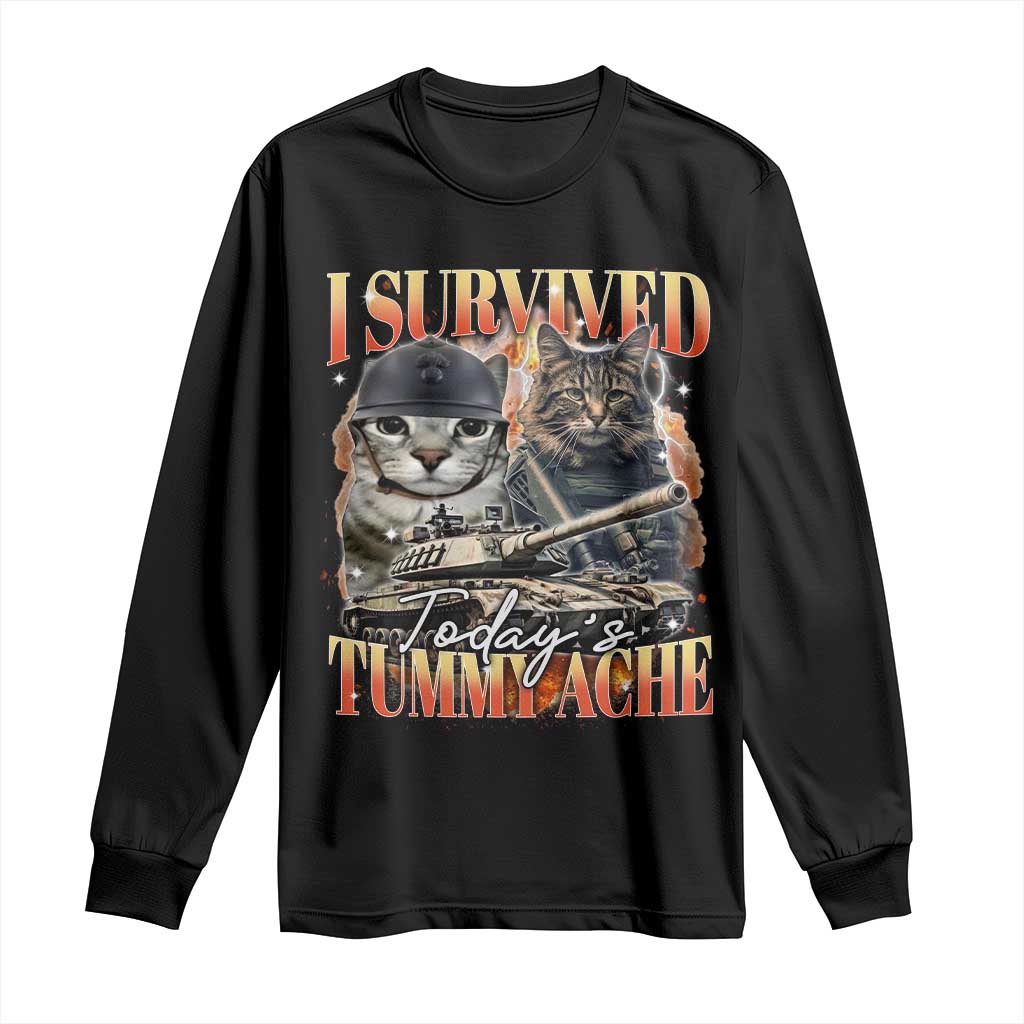 Tummy Ache Survivor Cat Meme Long Sleeve Shirt Funny Saying Cats Bootleg - Wonder Print Shop