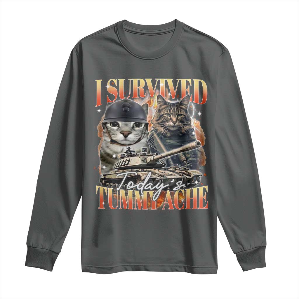 Tummy Ache Survivor Cat Meme Long Sleeve Shirt Funny Saying Cats Bootleg - Wonder Print Shop