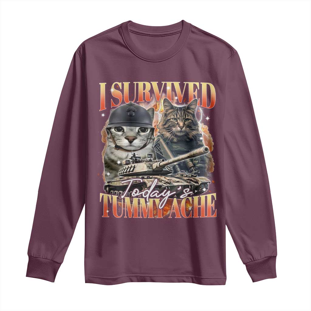 Tummy Ache Survivor Cat Meme Long Sleeve Shirt Funny Saying Cats Bootleg - Wonder Print Shop