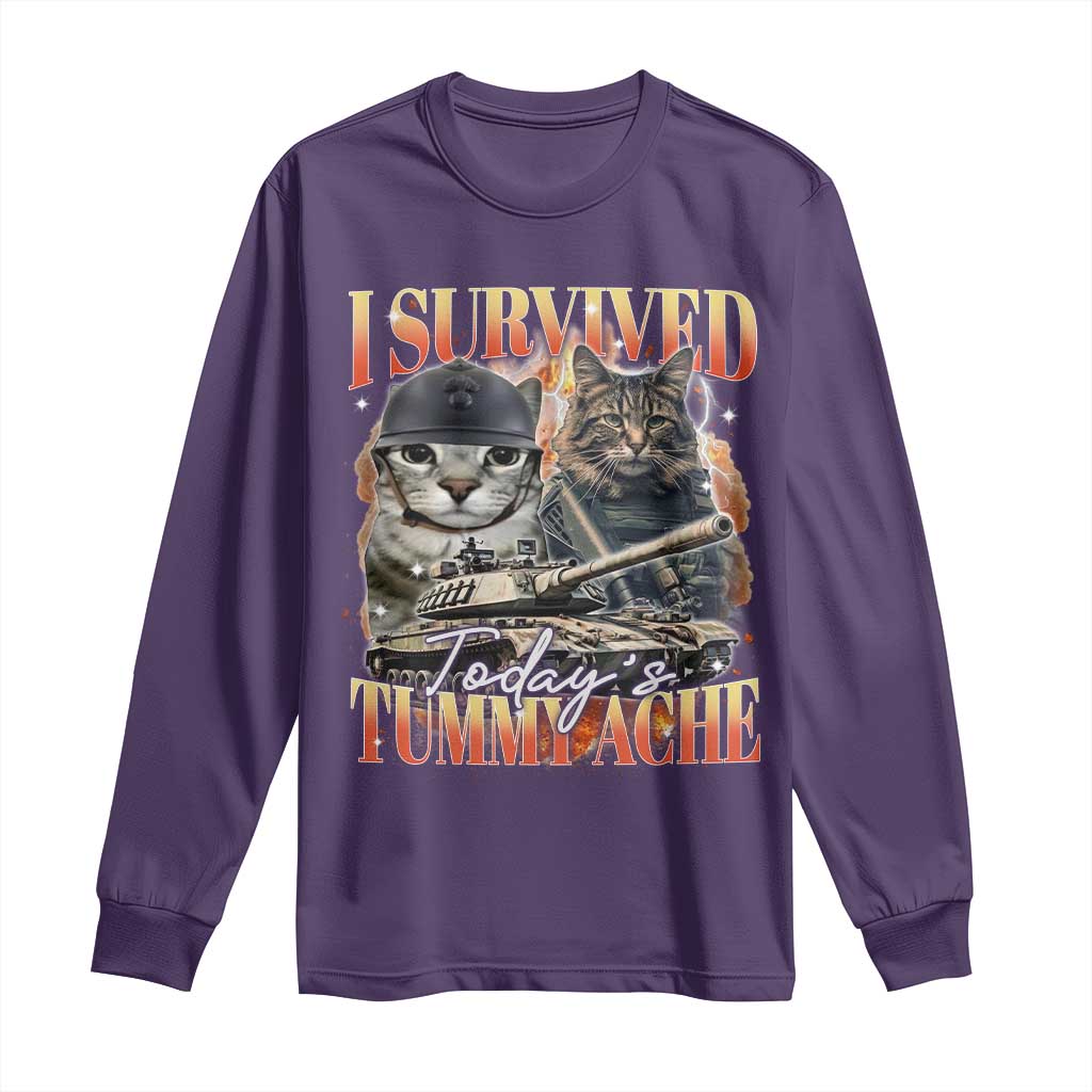 Tummy Ache Survivor Cat Meme Long Sleeve Shirt Funny Saying Cats Bootleg - Wonder Print Shop