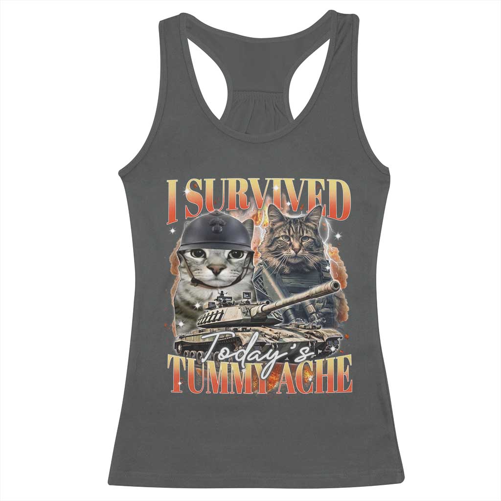 Tummy Ache Survivor Cat Meme Racerback Tank Top Funny Saying Cats Bootleg - Wonder Print Shop