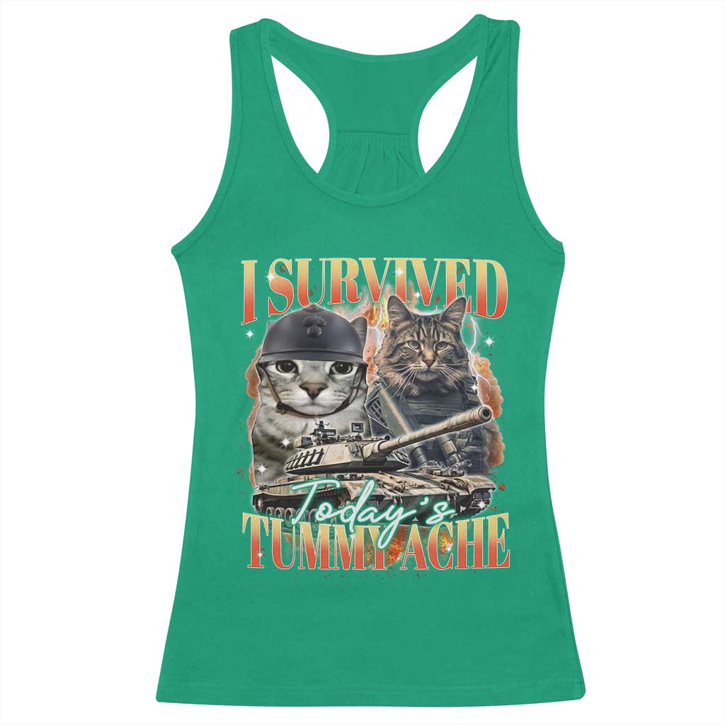Tummy Ache Survivor Cat Meme Racerback Tank Top Funny Saying Cats Bootleg - Wonder Print Shop
