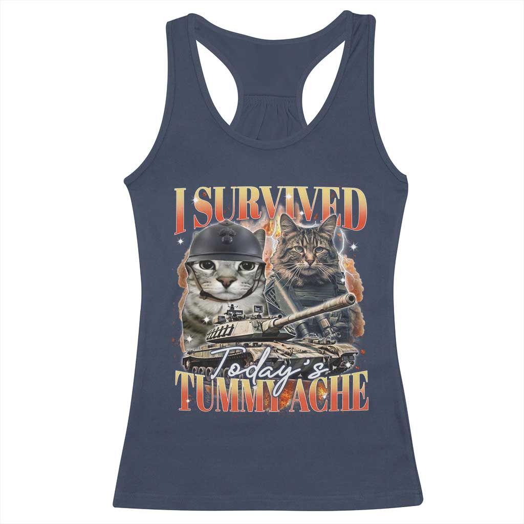 Tummy Ache Survivor Cat Meme Racerback Tank Top Funny Saying Cats Bootleg - Wonder Print Shop