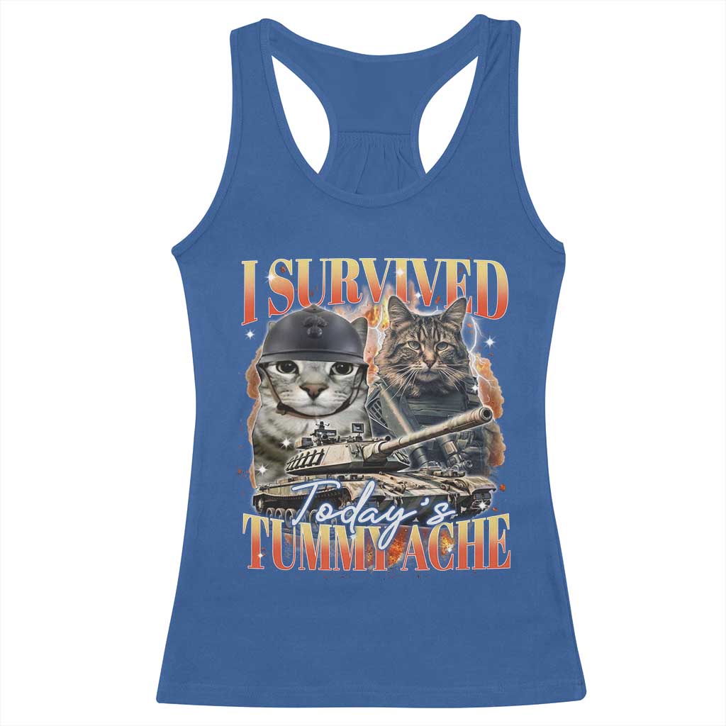 Tummy Ache Survivor Cat Meme Racerback Tank Top Funny Saying Cats Bootleg - Wonder Print Shop