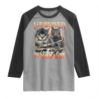Tummy Ache Survivor Cat Meme Raglan Shirt Funny Saying Cats Bootleg - Wonder Print Shop