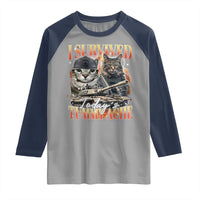 Tummy Ache Survivor Cat Meme Raglan Shirt Funny Saying Cats Bootleg - Wonder Print Shop