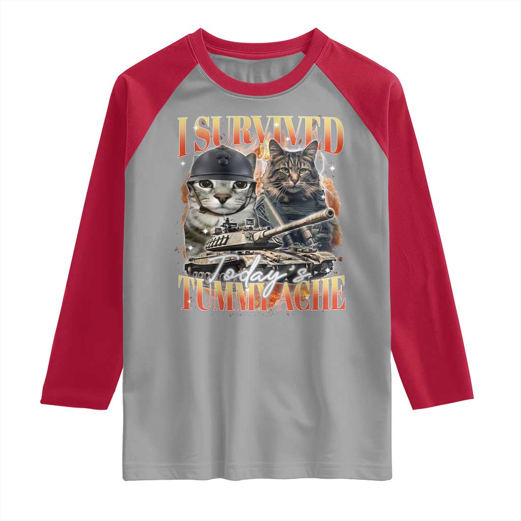 Tummy Ache Survivor Cat Meme Raglan Shirt Funny Saying Cats Bootleg - Wonder Print Shop