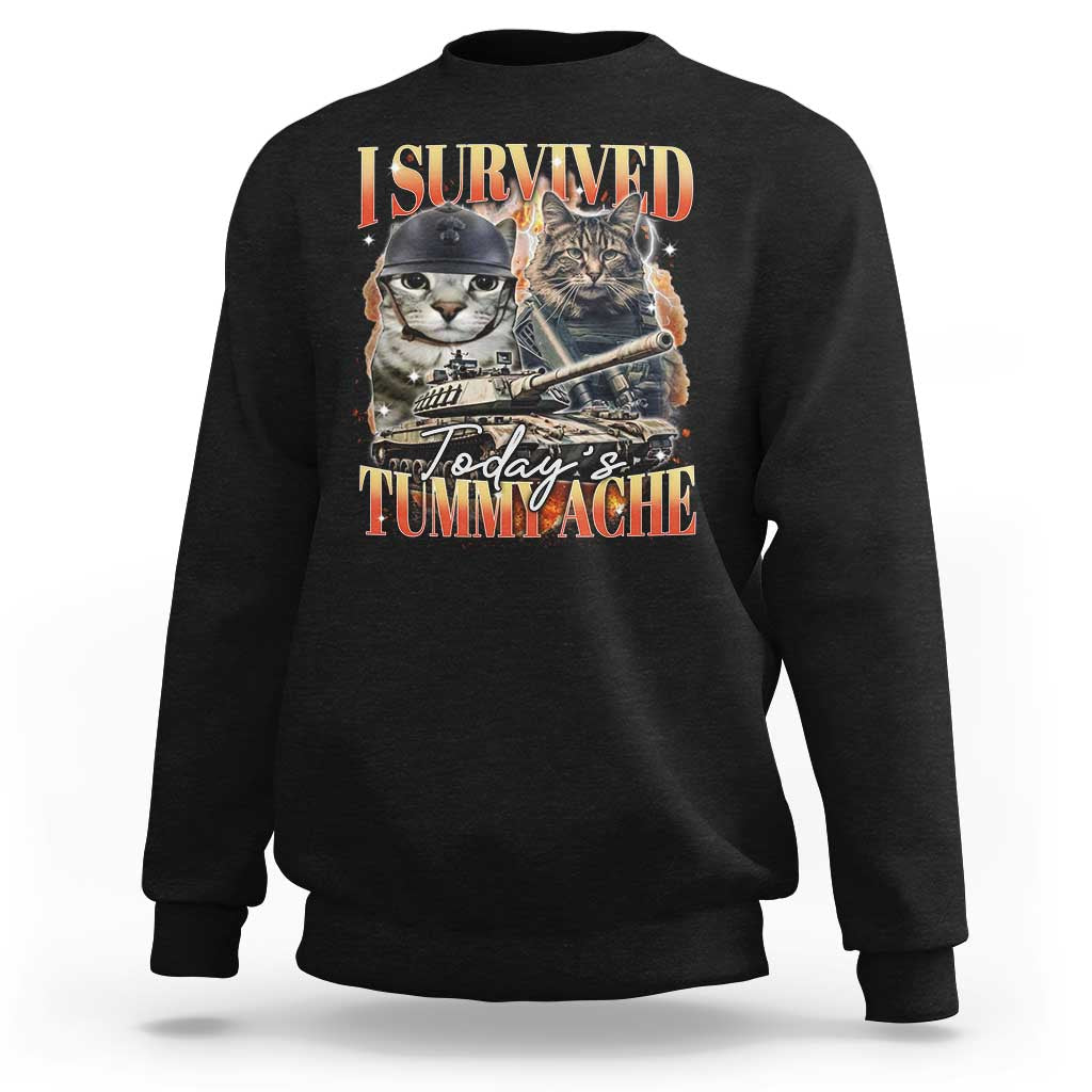 Tummy Ache Survivor Cat Meme Sweatshirt Funny Saying Cats Bootleg - Wonder Print Shop