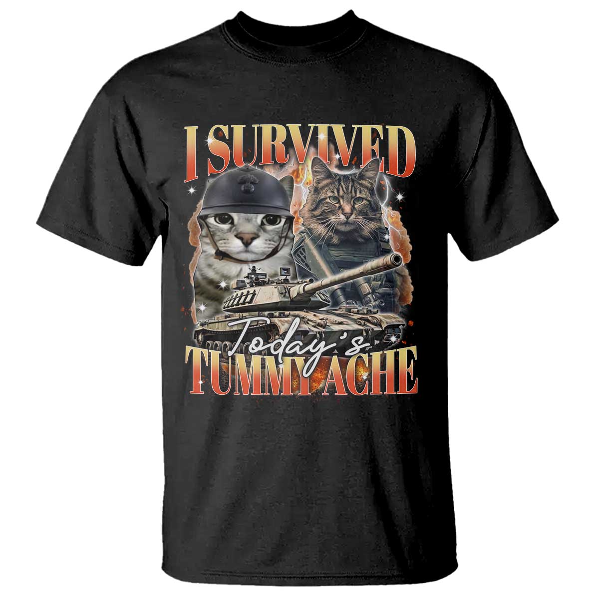 Tummy Ache Survivor Cat Meme T Shirt Funny Saying Cats Bootleg - Wonder Print Shop