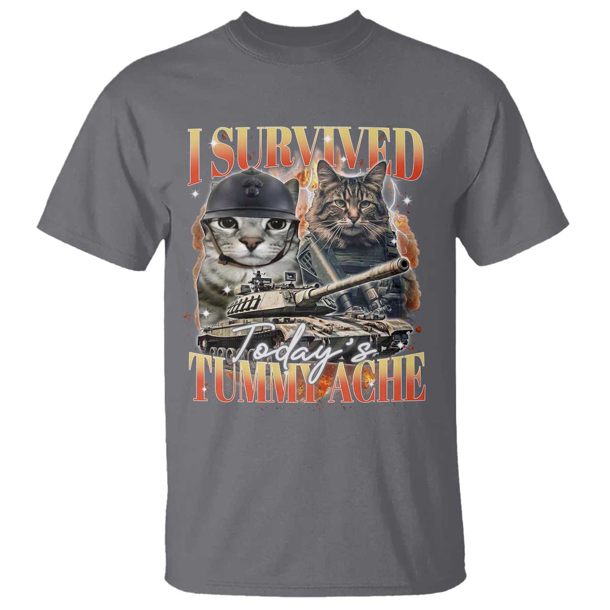 Tummy Ache Survivor Cat Meme T Shirt Funny Saying Cats Bootleg - Wonder Print Shop