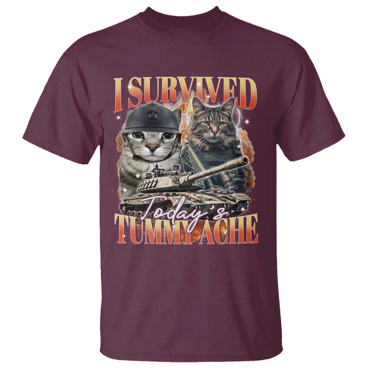 Tummy Ache Survivor Cat Meme T Shirt Funny Saying Cats Bootleg - Wonder Print Shop