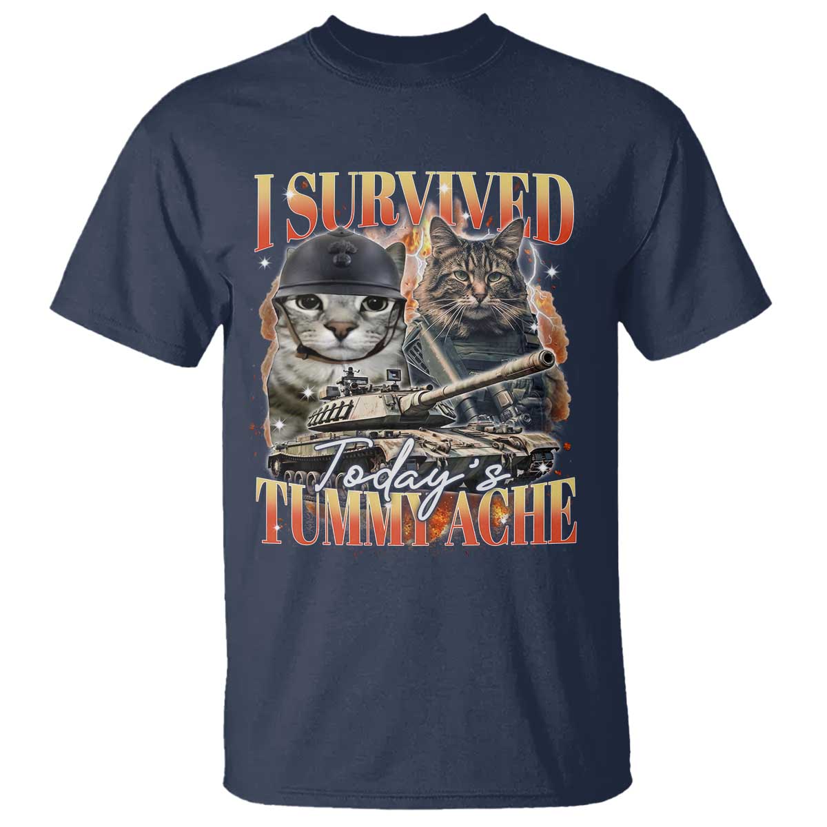 Tummy Ache Survivor Cat Meme T Shirt Funny Saying Cats Bootleg - Wonder Print Shop