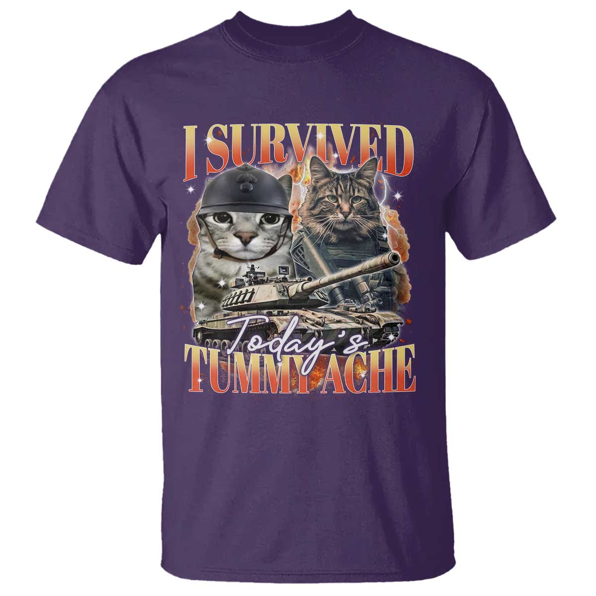 Tummy Ache Survivor Cat Meme T Shirt Funny Saying Cats Bootleg - Wonder Print Shop