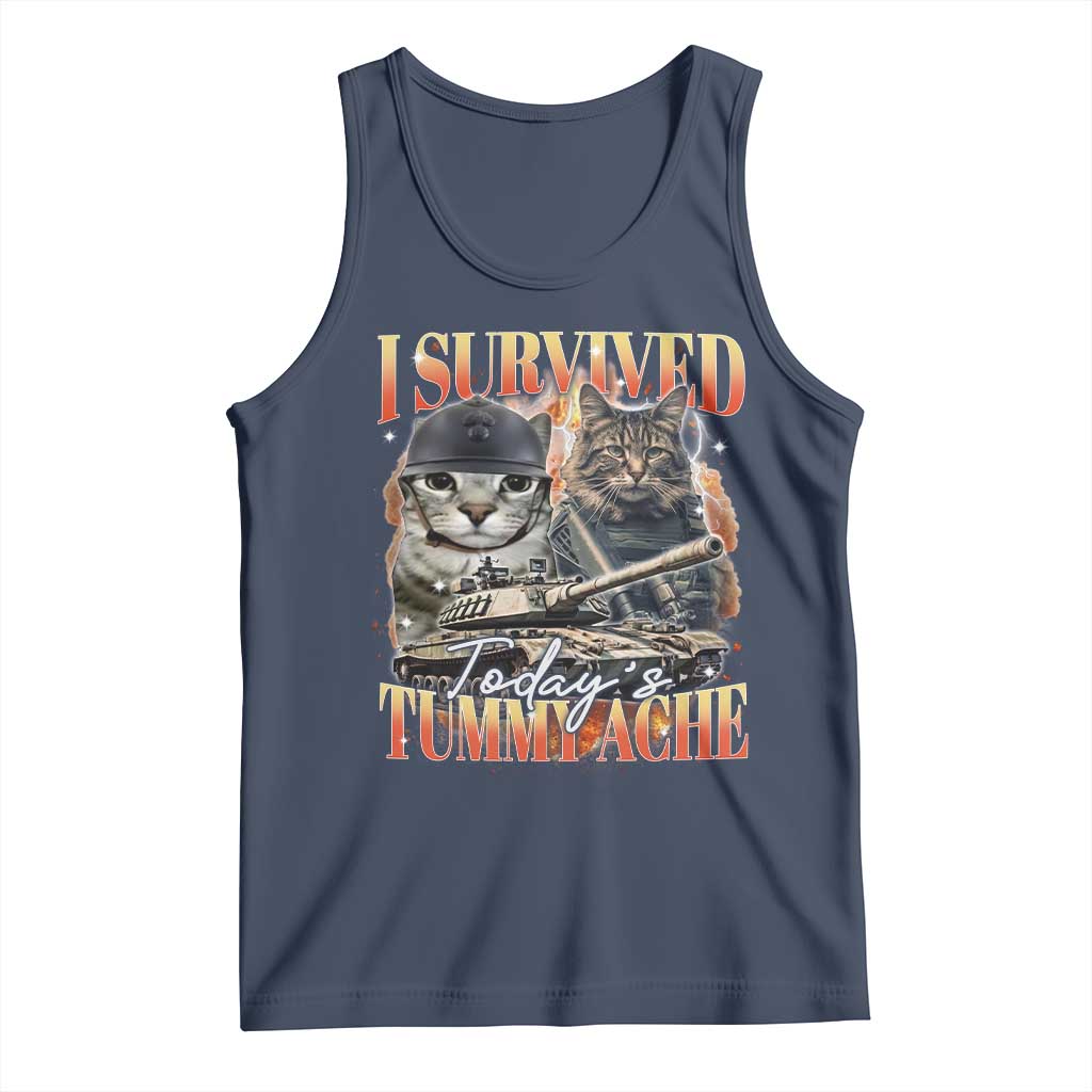 Tummy Ache Survivor Cat Meme Tank Top Funny Saying Cats Bootleg - Wonder Print Shop