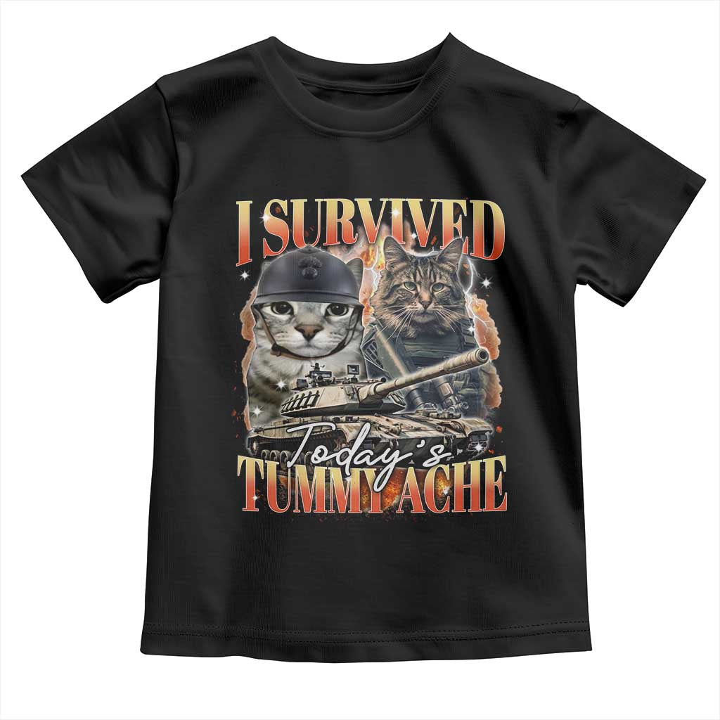 Tummy Ache Survivor Cat Meme Toddler T Shirt Funny Saying Cats Bootleg - Wonder Print Shop