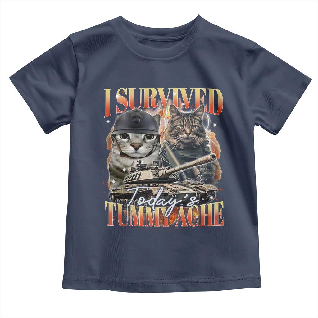 Tummy Ache Survivor Cat Meme Toddler T Shirt Funny Saying Cats Bootleg - Wonder Print Shop