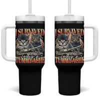 Tummy Ache Survivor Cat Meme Tumbler With Handle Funny Saying Cats Bootleg - Wonder Print Shop
