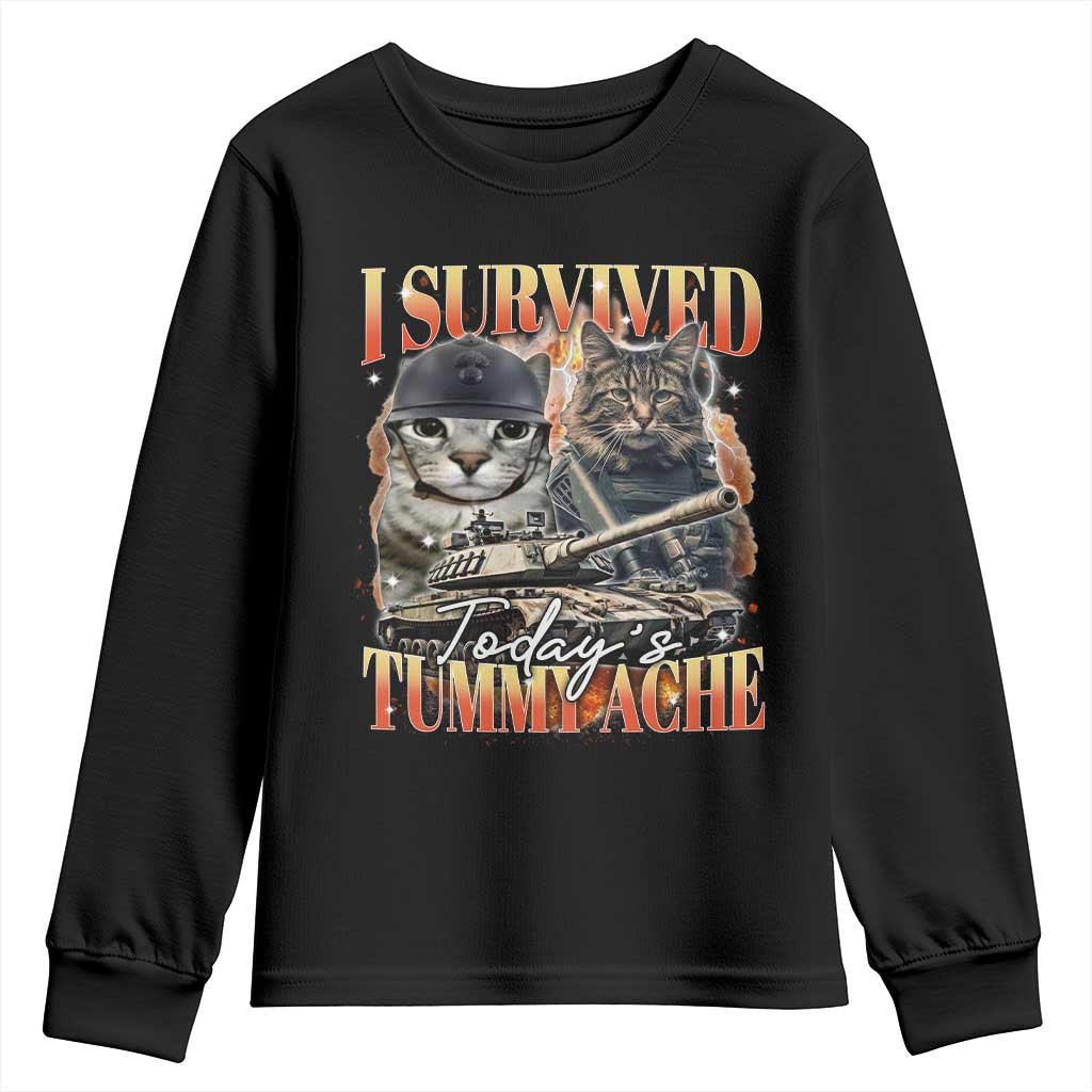 Tummy Ache Survivor Cat Meme Youth Sweatshirt Funny Saying Cats Bootleg - Wonder Print Shop