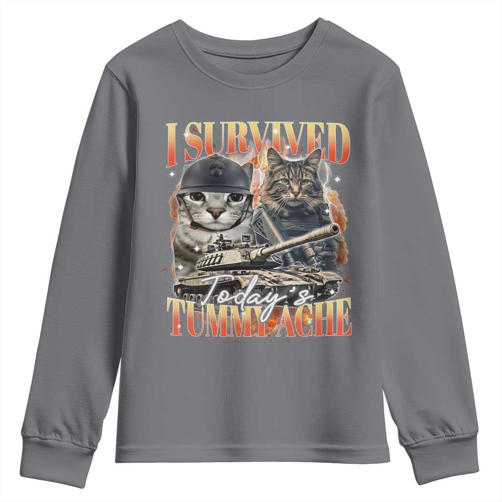 Tummy Ache Survivor Cat Meme Youth Sweatshirt Funny Saying Cats Bootleg - Wonder Print Shop