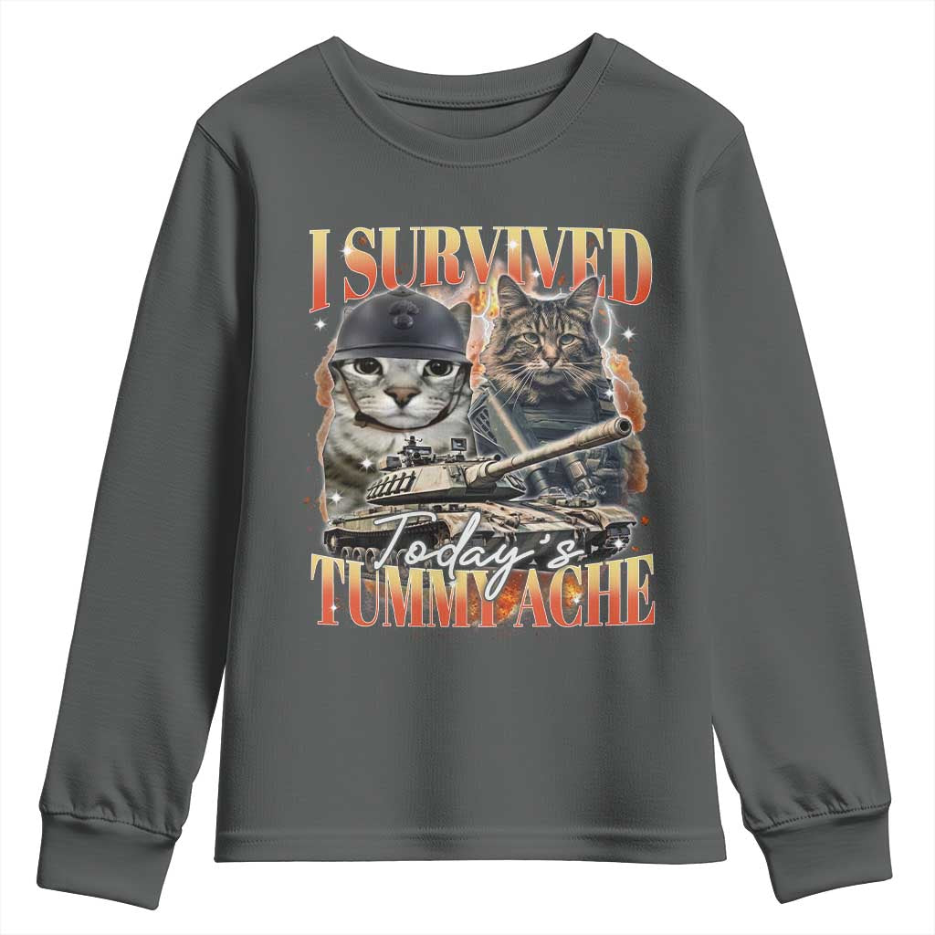 Tummy Ache Survivor Cat Meme Youth Sweatshirt Funny Saying Cats Bootleg - Wonder Print Shop