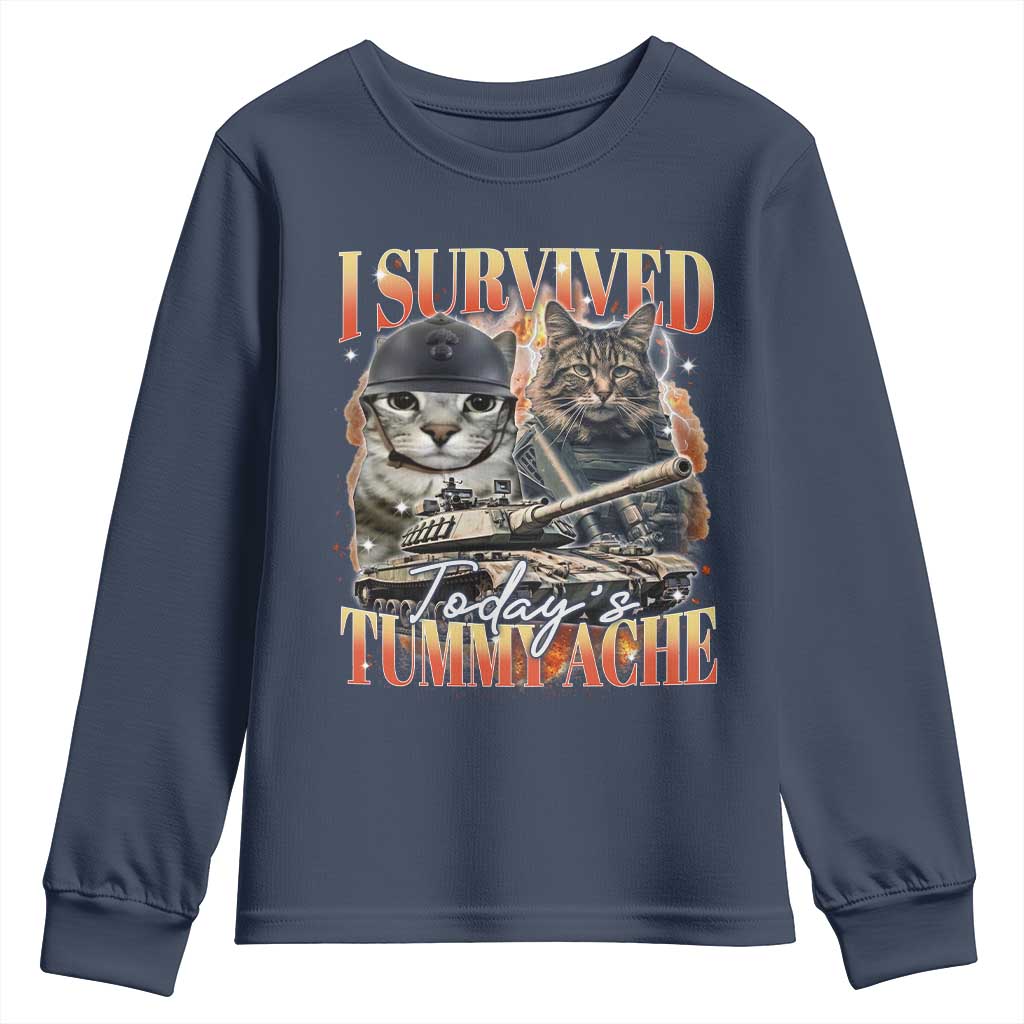 Tummy Ache Survivor Cat Meme Youth Sweatshirt Funny Saying Cats Bootleg - Wonder Print Shop