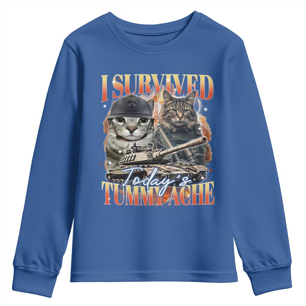 Tummy Ache Survivor Cat Meme Youth Sweatshirt Funny Saying Cats Bootleg - Wonder Print Shop