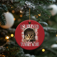 Tummy Ache Survivor Cat Meme Christmas Ornament Funny Saying Cats Cat Bootleg - Wonder Print Shop