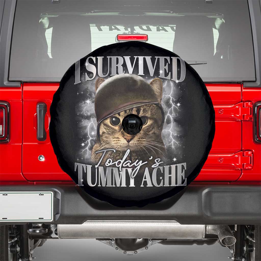 Tummy Ache Survivor Cat Meme Spare Tire Cover Funny Saying Cats Cat Bootleg - Wonder Print Shop