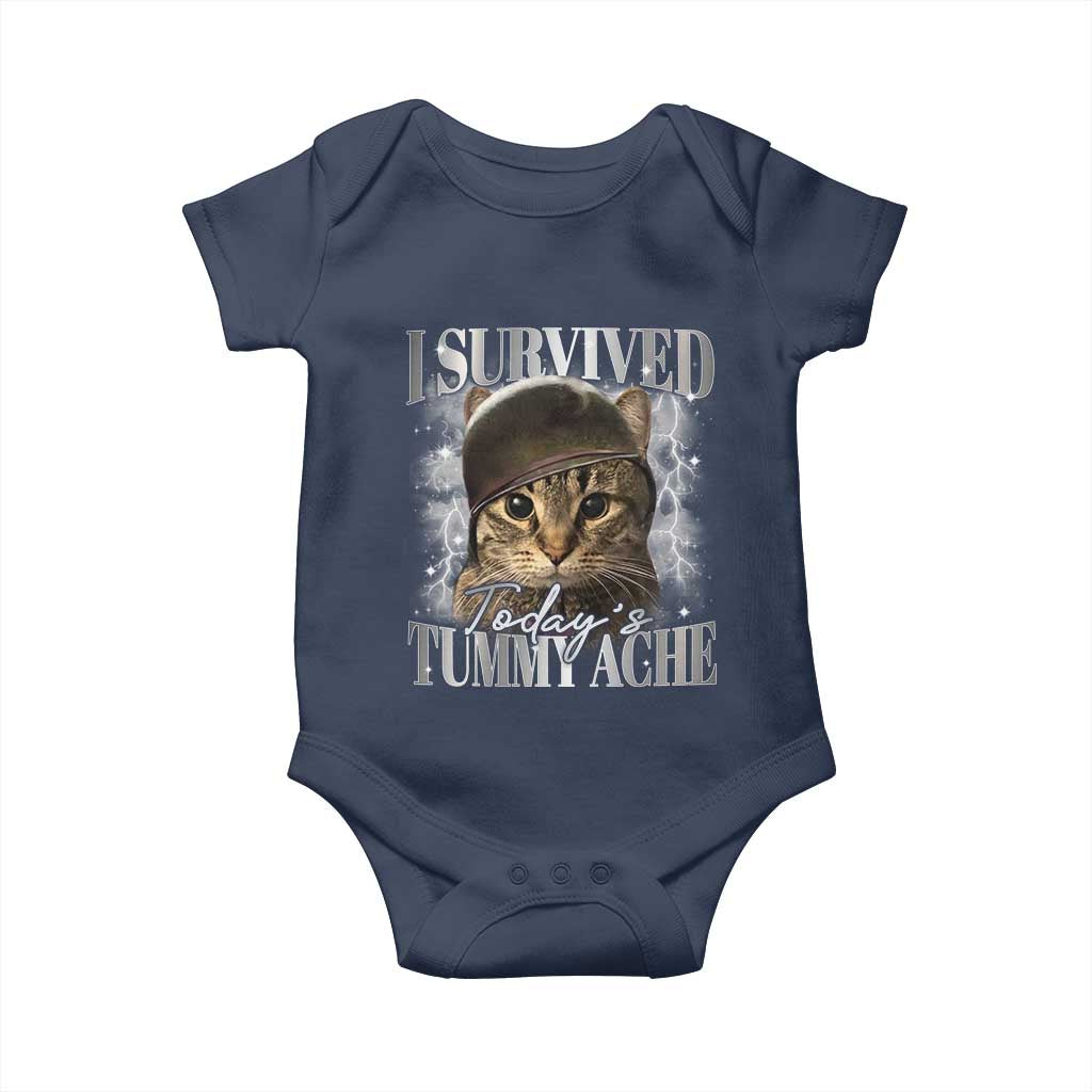 Tummy Ache Survivor Cat Meme Baby Onesie Funny Saying Cats Cat Bootleg - Wonder Print Shop