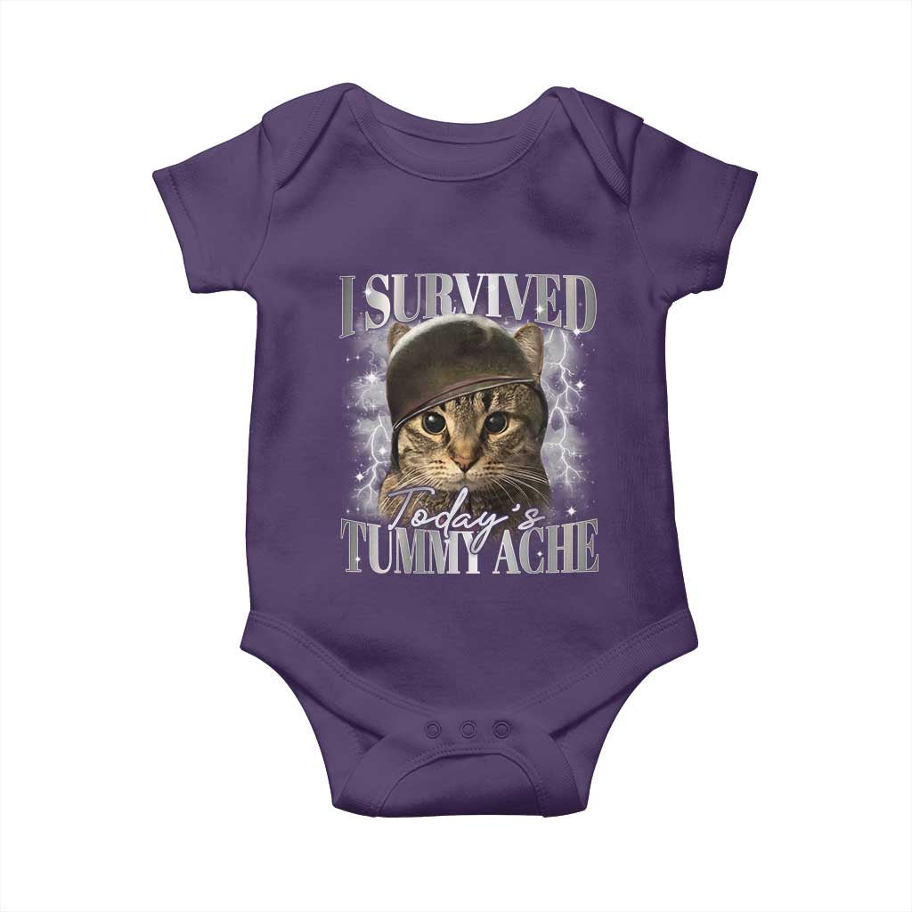Tummy Ache Survivor Cat Meme Baby Onesie Funny Saying Cats Cat Bootleg - Wonder Print Shop