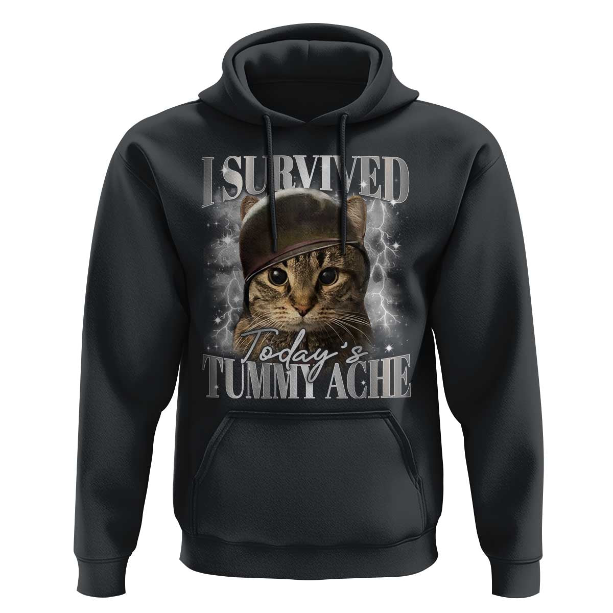 Tummy Ache Survivor Cat Meme Hoodie Funny Saying Cats Cat Bootleg - Wonder Print Shop