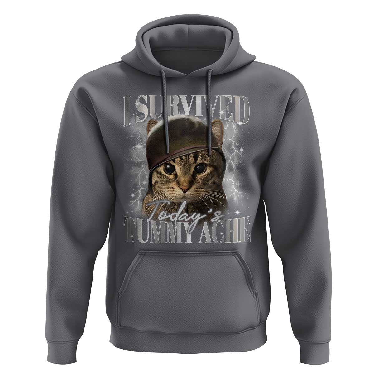 Tummy Ache Survivor Cat Meme Hoodie Funny Saying Cats Cat Bootleg - Wonder Print Shop