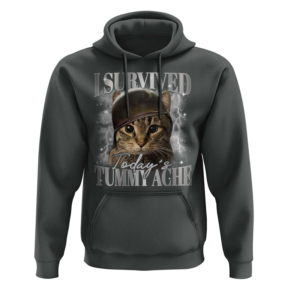 Tummy Ache Survivor Cat Meme Hoodie Funny Saying Cats Cat Bootleg - Wonder Print Shop