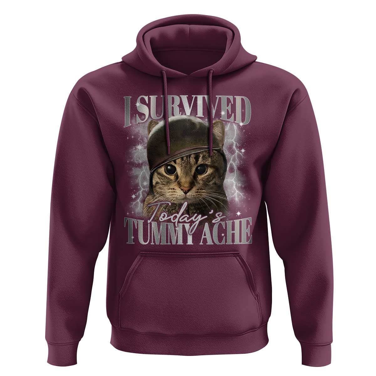 Tummy Ache Survivor Cat Meme Hoodie Funny Saying Cats Cat Bootleg - Wonder Print Shop