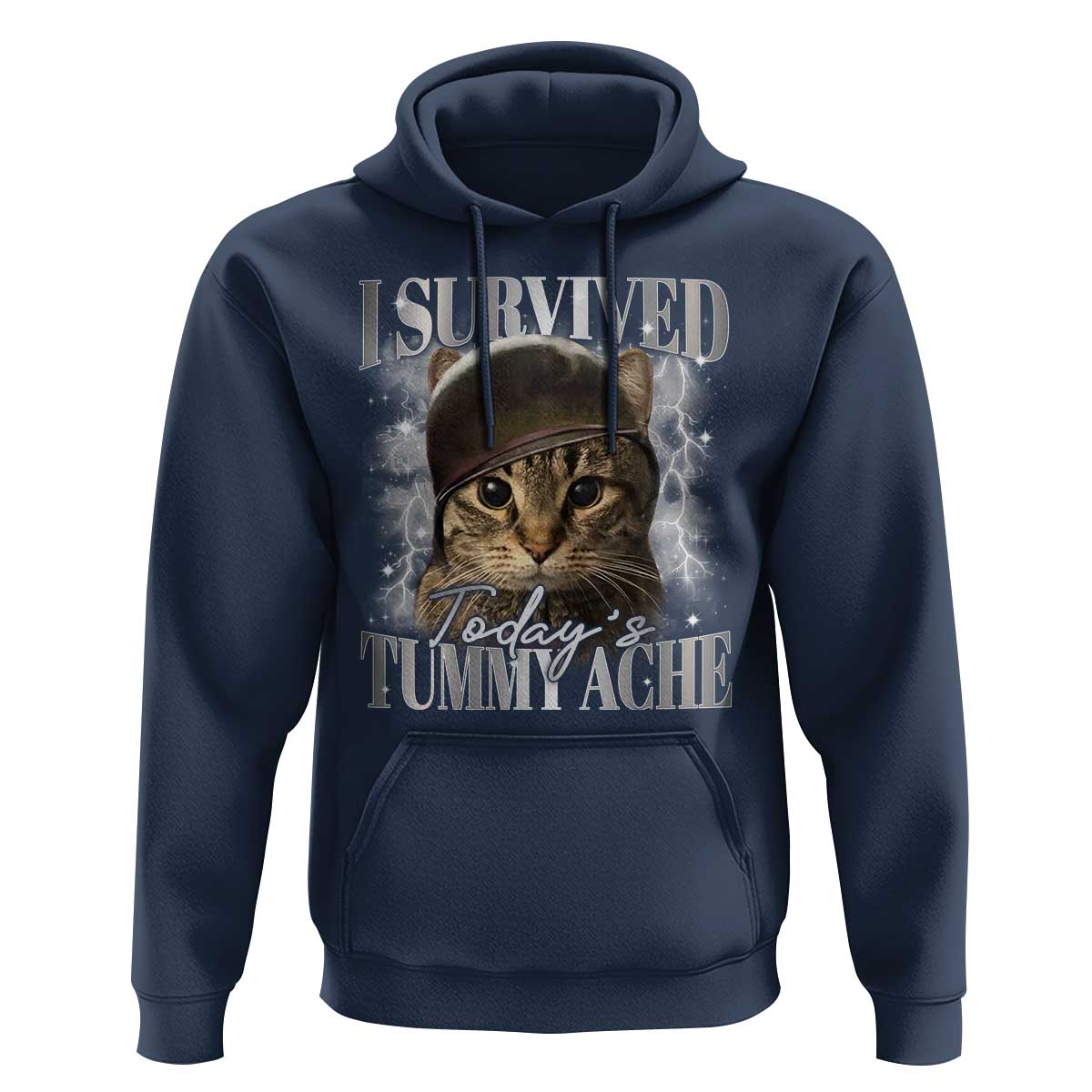 Tummy Ache Survivor Cat Meme Hoodie Funny Saying Cats Cat Bootleg - Wonder Print Shop