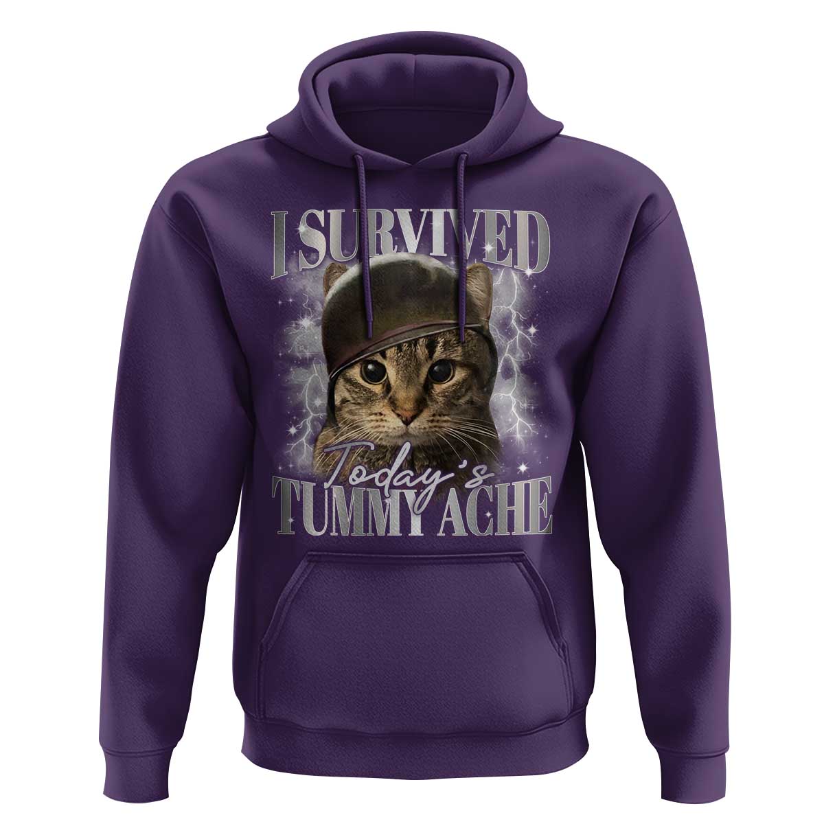 Tummy Ache Survivor Cat Meme Hoodie Funny Saying Cats Cat Bootleg - Wonder Print Shop