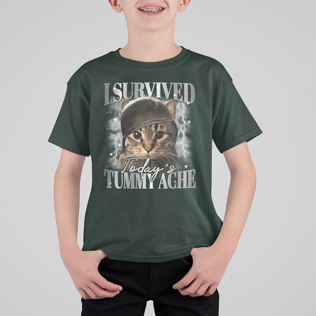 Tummy Ache Survivor Cat Meme T Shirt For Kid Funny Saying Cats Cat Bootleg - Wonder Print Shop
