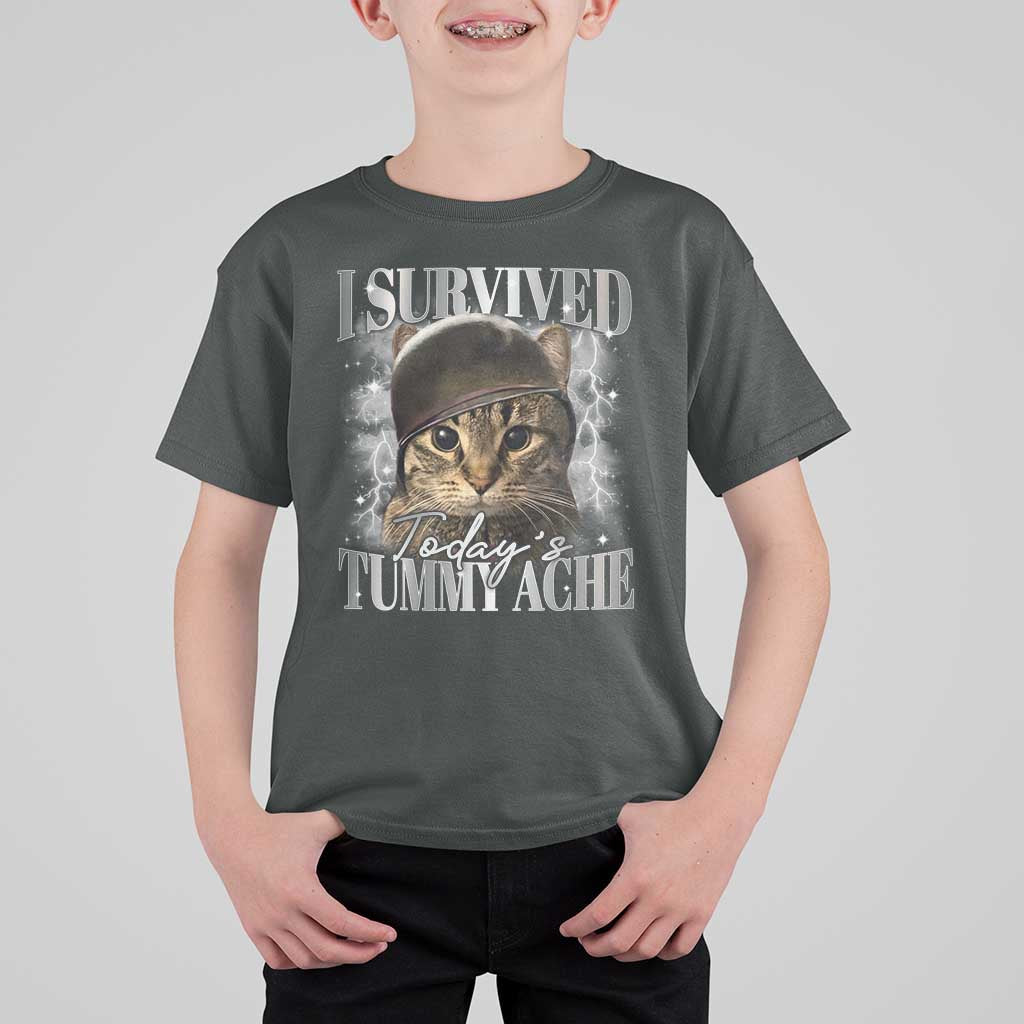 Tummy Ache Survivor Cat Meme T Shirt For Kid Funny Saying Cats Cat Bootleg - Wonder Print Shop