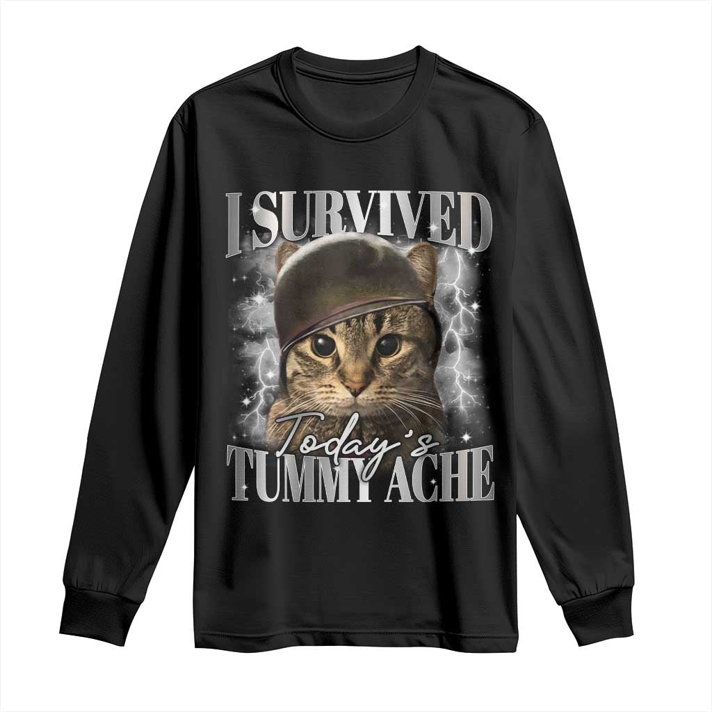 Tummy Ache Survivor Cat Meme Long Sleeve Shirt Funny Saying Cats Cat Bootleg - Wonder Print Shop