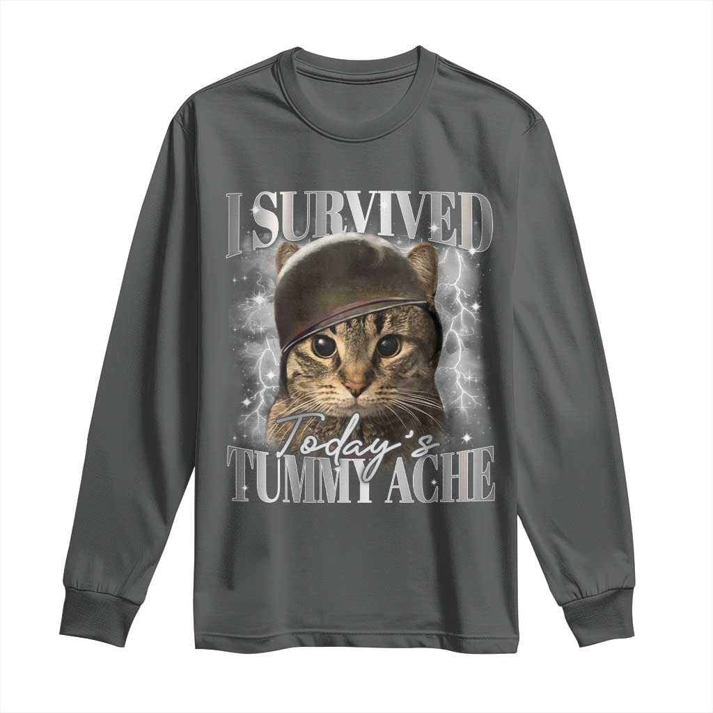Tummy Ache Survivor Cat Meme Long Sleeve Shirt Funny Saying Cats Cat Bootleg - Wonder Print Shop
