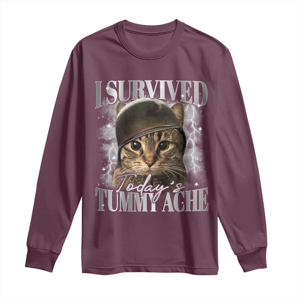 Tummy Ache Survivor Cat Meme Long Sleeve Shirt Funny Saying Cats Cat Bootleg - Wonder Print Shop