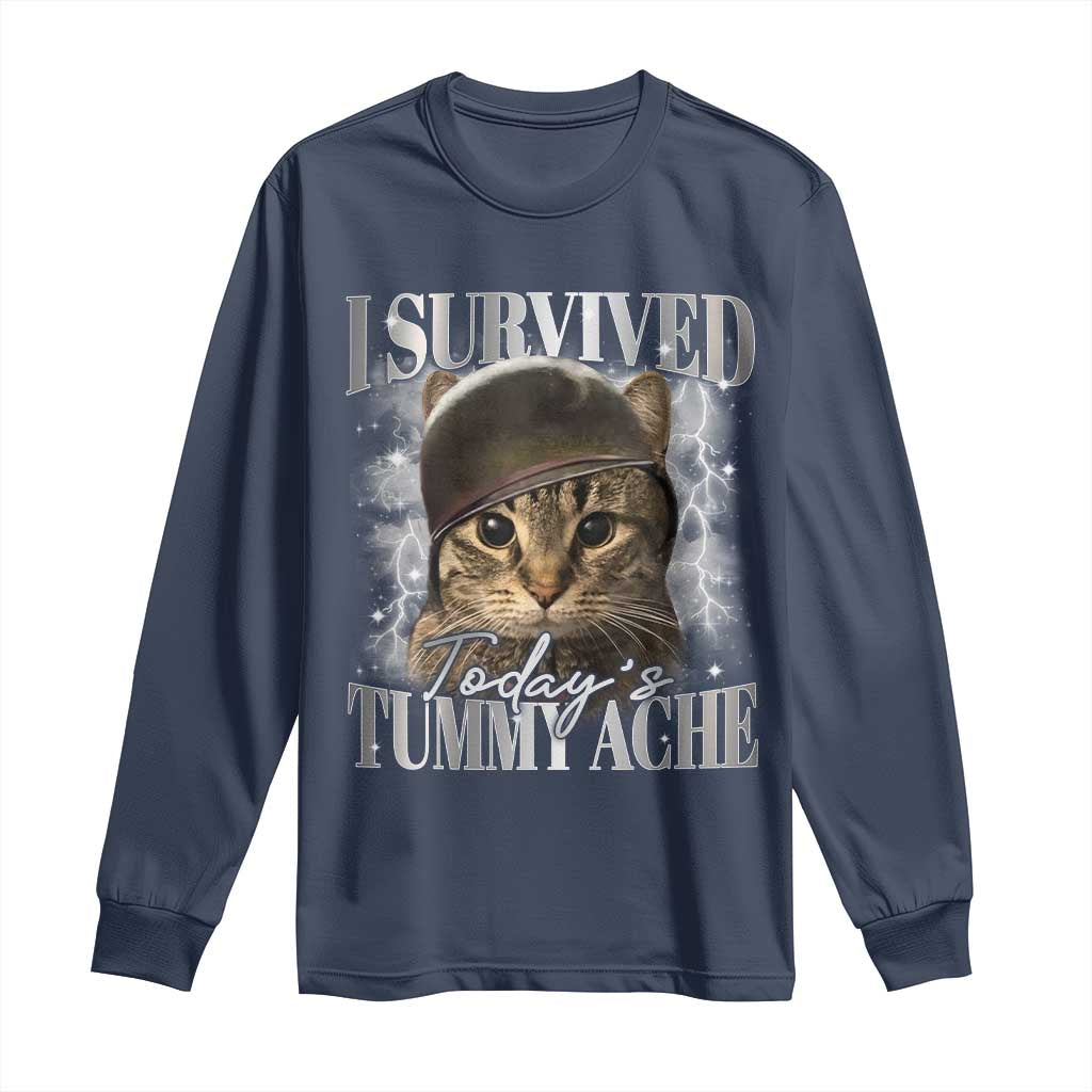 Tummy Ache Survivor Cat Meme Long Sleeve Shirt Funny Saying Cats Cat Bootleg - Wonder Print Shop