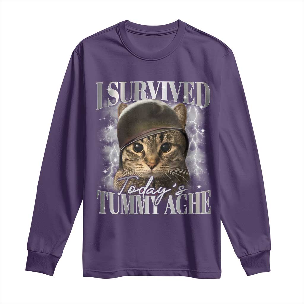 Tummy Ache Survivor Cat Meme Long Sleeve Shirt Funny Saying Cats Cat Bootleg - Wonder Print Shop