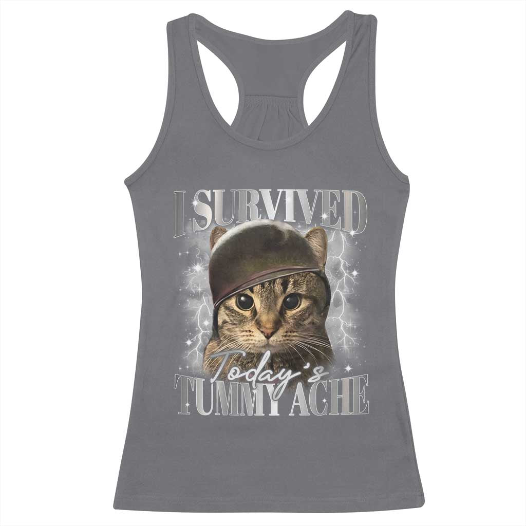 Tummy Ache Survivor Cat Meme Racerback Tank Top Funny Saying Cats Cat Bootleg - Wonder Print Shop