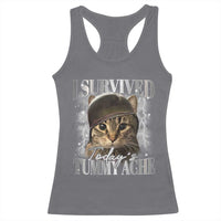 Tummy Ache Survivor Cat Meme Racerback Tank Top Funny Saying Cats Cat Bootleg - Wonder Print Shop