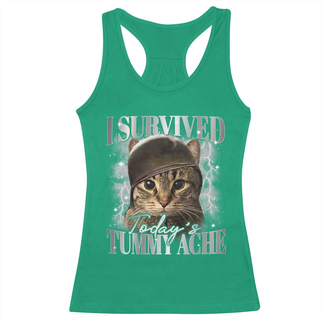 Tummy Ache Survivor Cat Meme Racerback Tank Top Funny Saying Cats Cat Bootleg - Wonder Print Shop