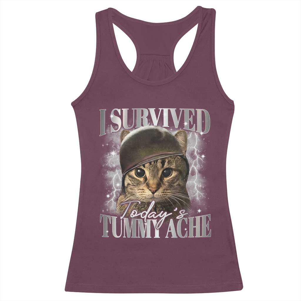 Tummy Ache Survivor Cat Meme Racerback Tank Top Funny Saying Cats Cat Bootleg - Wonder Print Shop