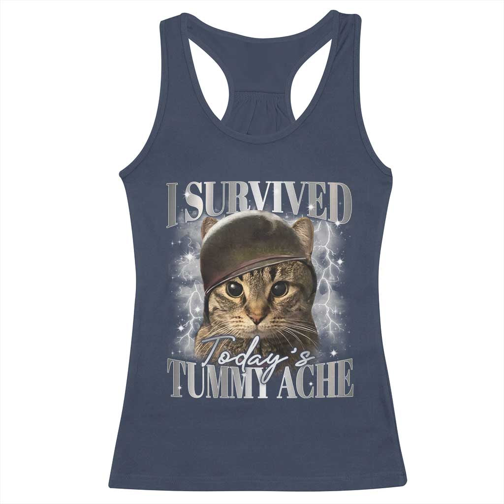 Tummy Ache Survivor Cat Meme Racerback Tank Top Funny Saying Cats Cat Bootleg - Wonder Print Shop