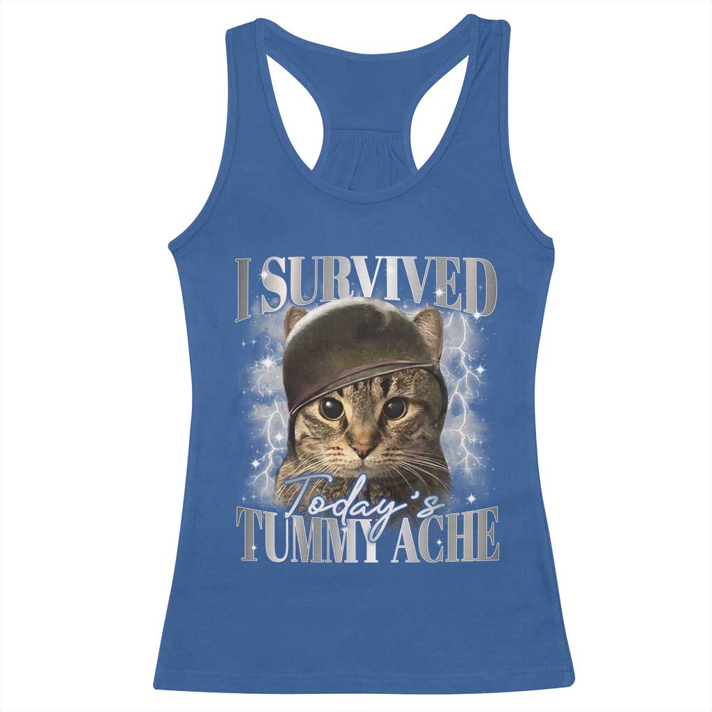 Tummy Ache Survivor Cat Meme Racerback Tank Top Funny Saying Cats Cat Bootleg - Wonder Print Shop